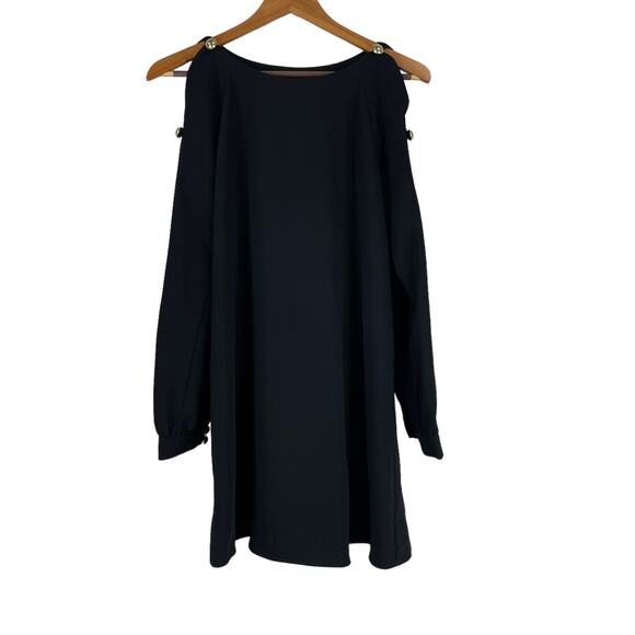 Amanda Uprichard NWT Genesee Black Mini Dress Size S Gold Buttons Slit Sleeve - Picture 3 of 9